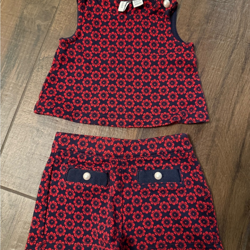 Janie and jack red and navy floral set